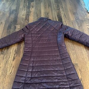 Patagonia Radalie Parka, hits at knee.